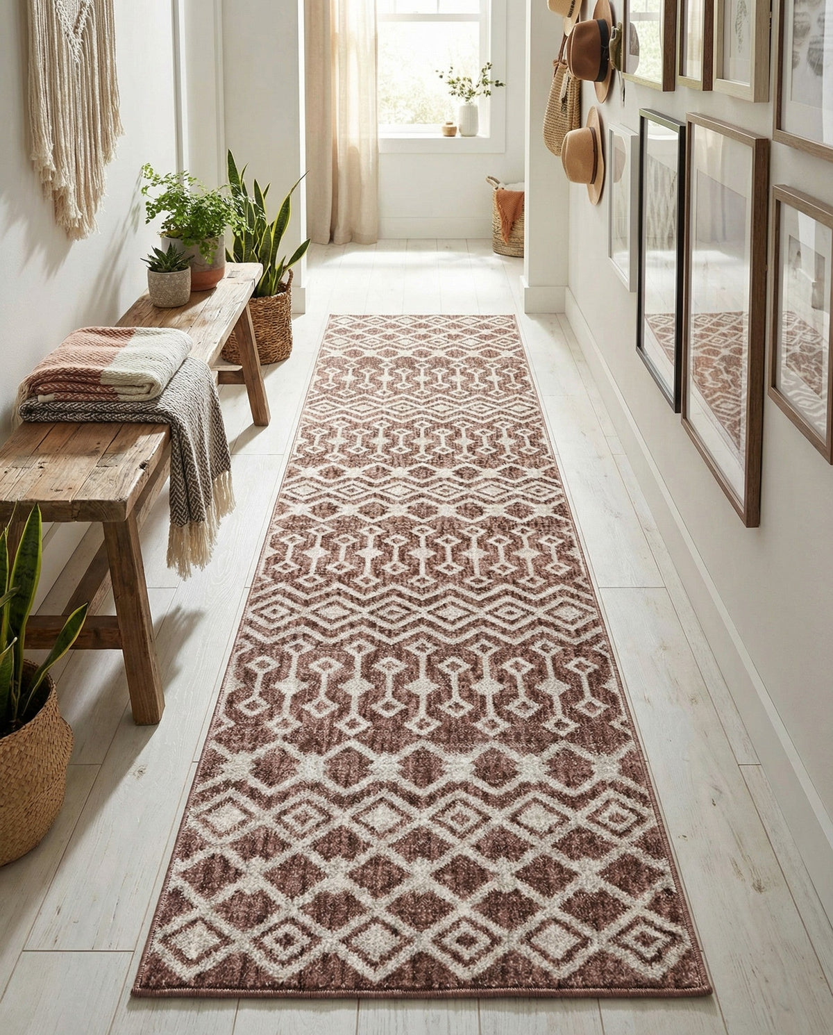 Geo Garden Lattice Collection Area Rug -  Andalusia Runner Dusty Rose  lifestyle 139