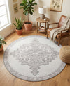 Heritage Elegance Collection Area Rug -  Winterthur (white Gray) Round white Gray  lifestyle 68
