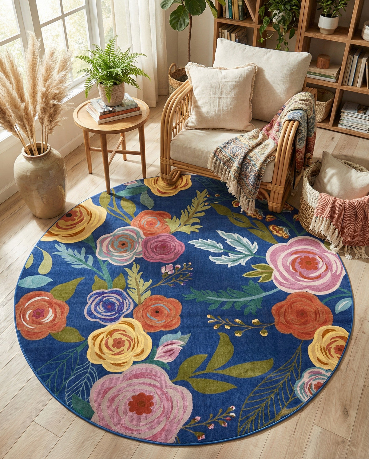 Meadow Breeze Collection Area Rug -  Petal Round Blue  lifestyle 72