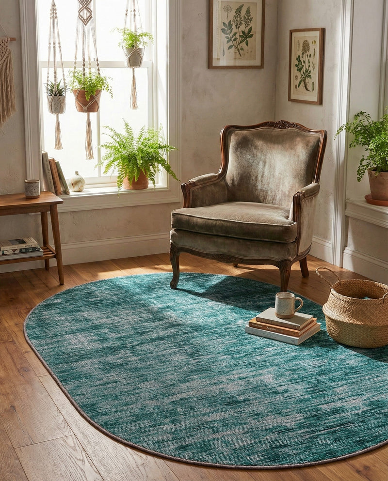 Sahara Essence Collection Area Rug - Oasis (Teal) Oval Teal  lifestyle 28