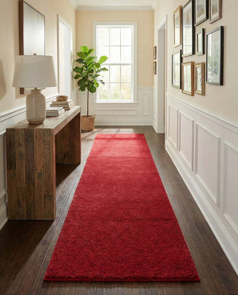 Solid Shag Seaside Collection Area Rug - Azure Cove (Red) Runner Red  lifestyle 50