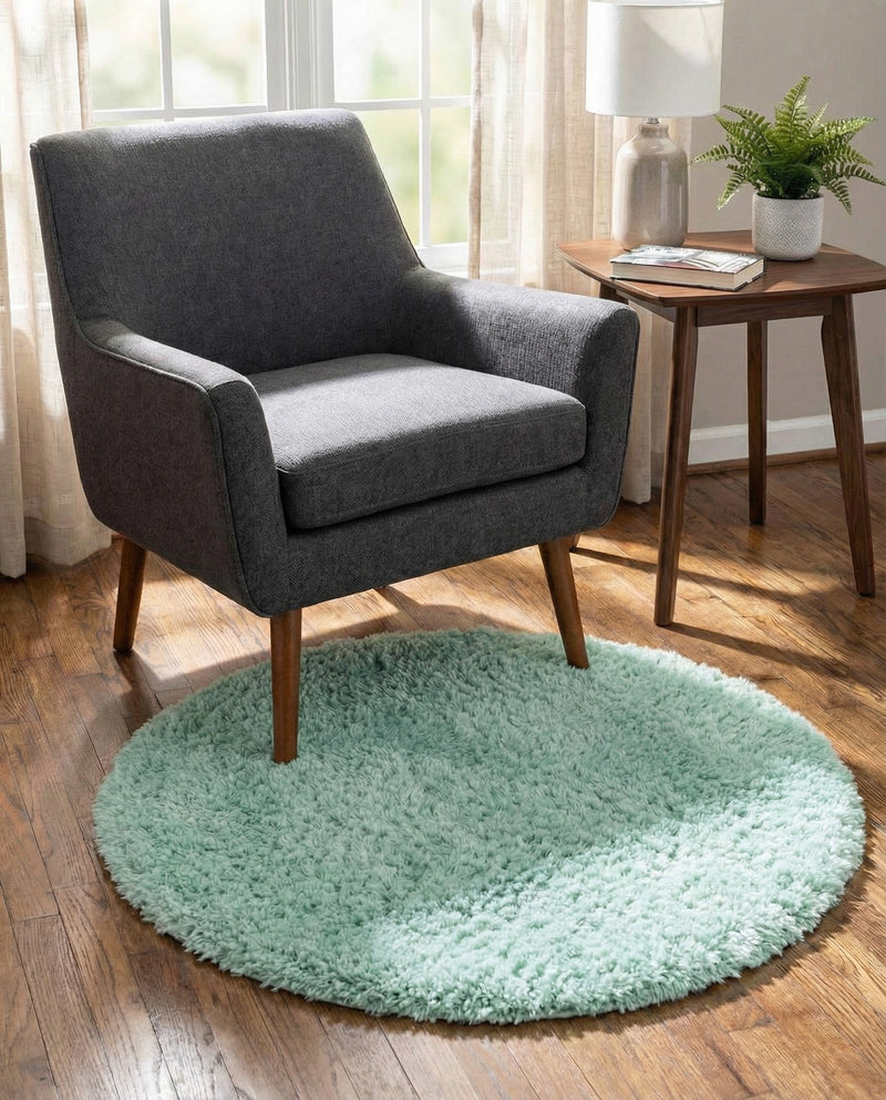 Eternal Plush Oasis Collection Area Rug -  Tranquility (Cyan) Round Cyan  lifestyle 54