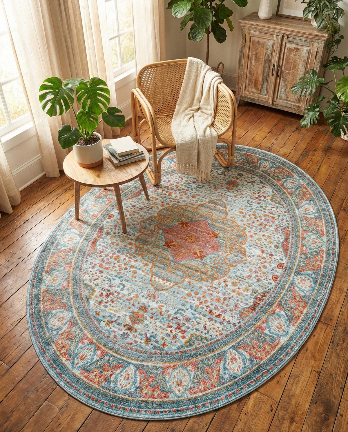 Caribbean Breeze Collection Area Rug -  Floriana Oval Light Blue  lifestyle 103