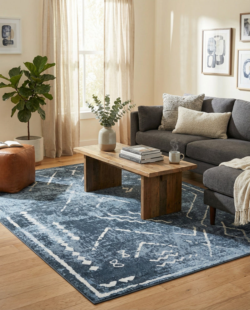 Aegean Elegance Washables Collection Area Rug - Santorini Rectangle Navy Blue  lifestyle 11
