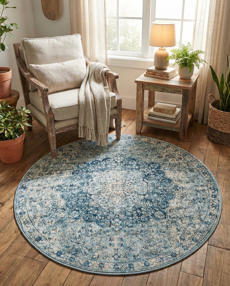Coastal Haven Collection Area Rug - Seabreeze (Navy Blue) Round Navy Blue  lifestyle 76