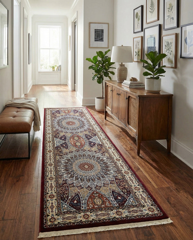 Persian Elegance Collection Area Rug -  Hamedan (Burgundy) Runner Burgundy  lifestyle 36