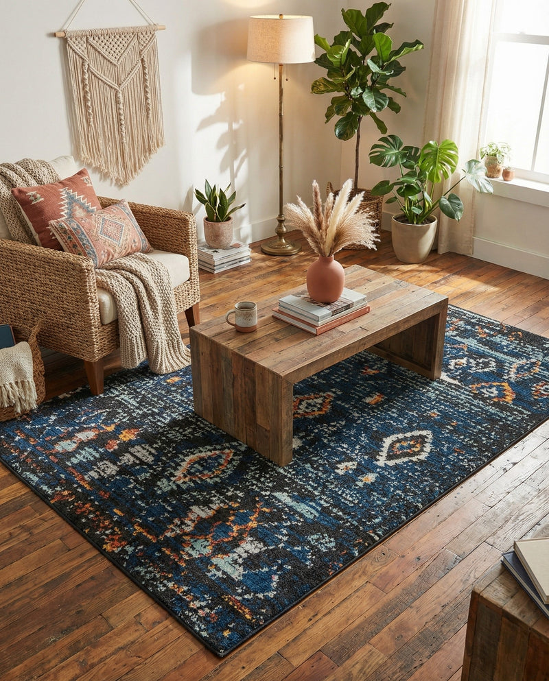 Tangier Treasures Collection Area Rug - Casablanca Rectangle Navy Blue  lifestyle 24
