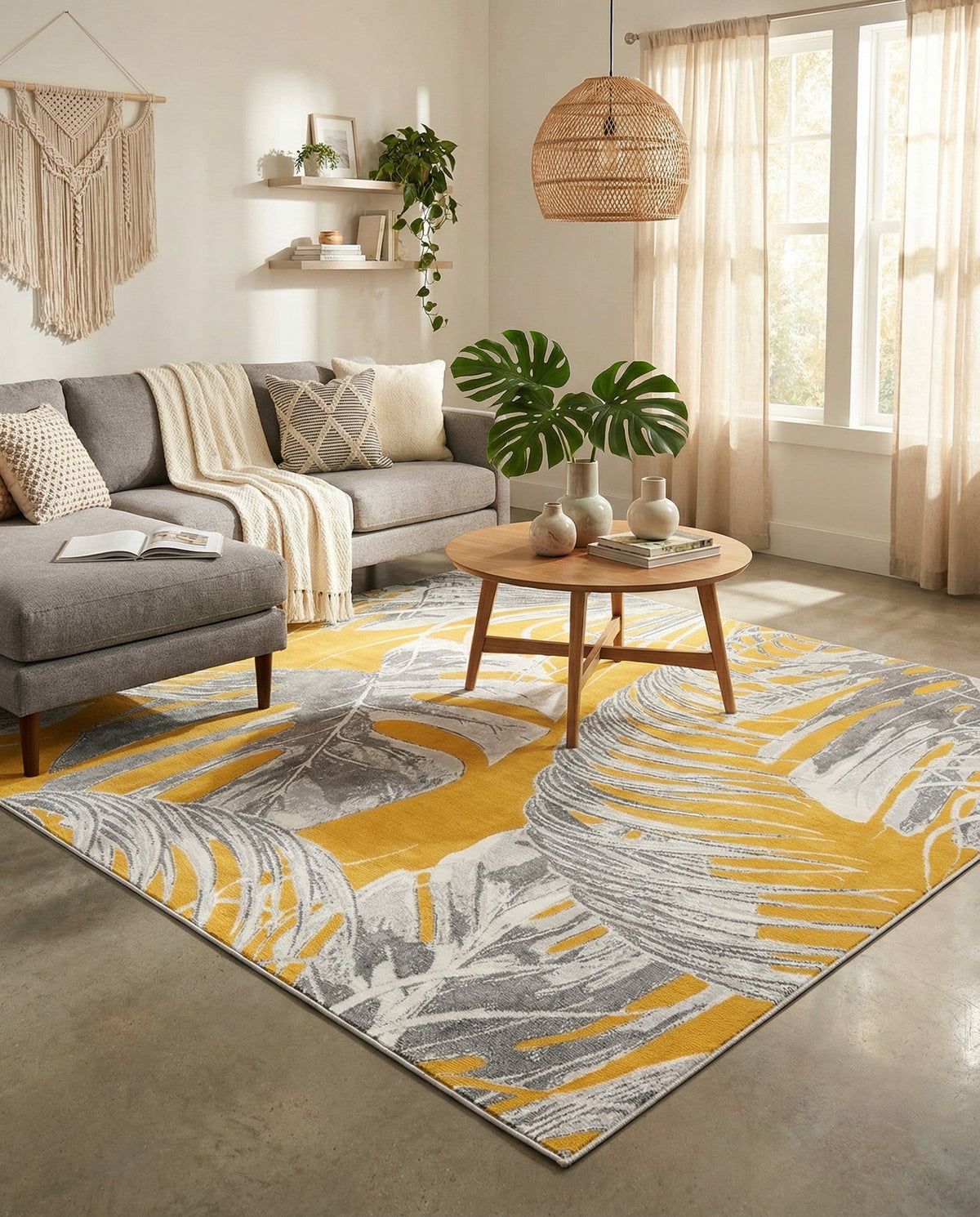 Meadow Breeze Collection Area Rug -  Clover Square Yellow  lifestyle 99