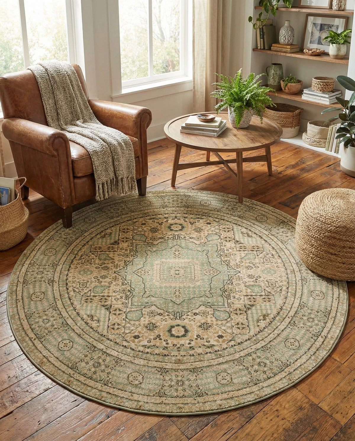Ottoman Elegance Collection Area Rug - Sultan Round Light Green  lifestyle 189