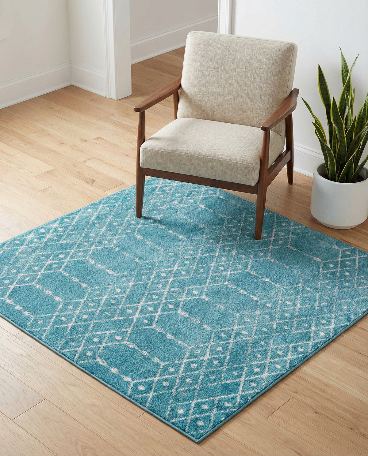 Marrakesh Lattice Collection Area Rug - Casablanca (Teal blue) Square Teal blue  lifestyle 86