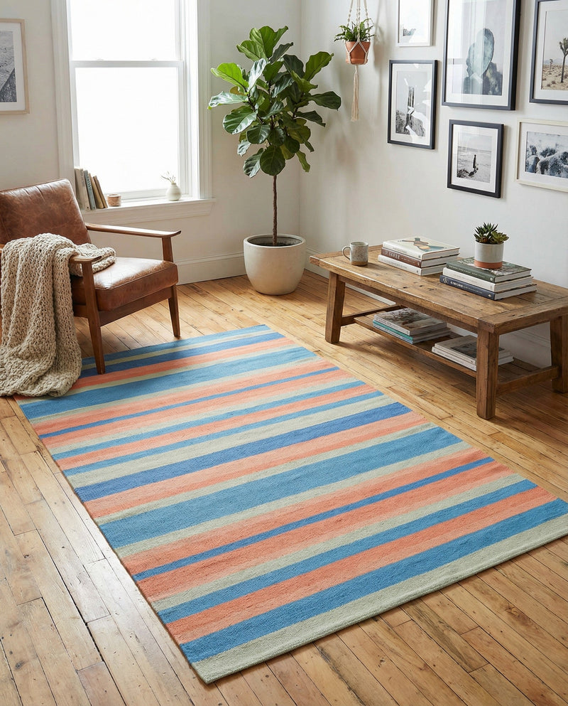 Coastal Stripe Dhurrie Collection Area Rug - Seashore Rectangle Multi  lifestyle 27