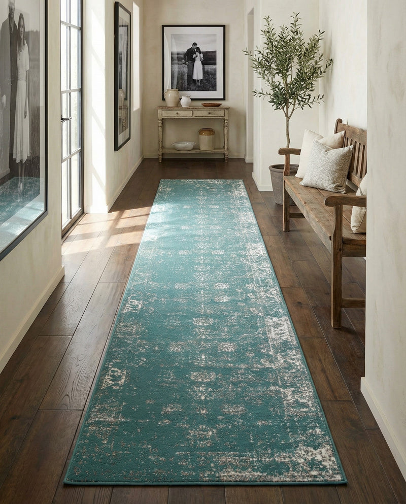 Riviera Elegance Collection Area Rug - Antibes (Turquoise) Runner Turquoise  lifestyle 80