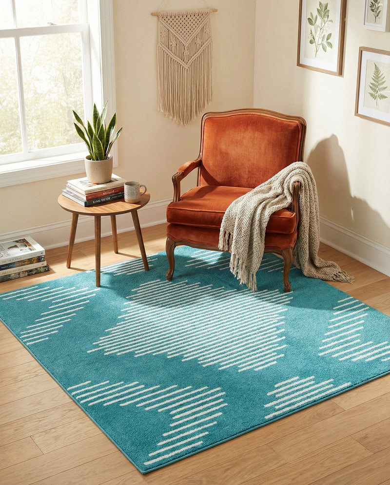 Seychelles Stripes Collection Area Rug - Mahe (Turquoise) Square Turquoise  lifestyle 21