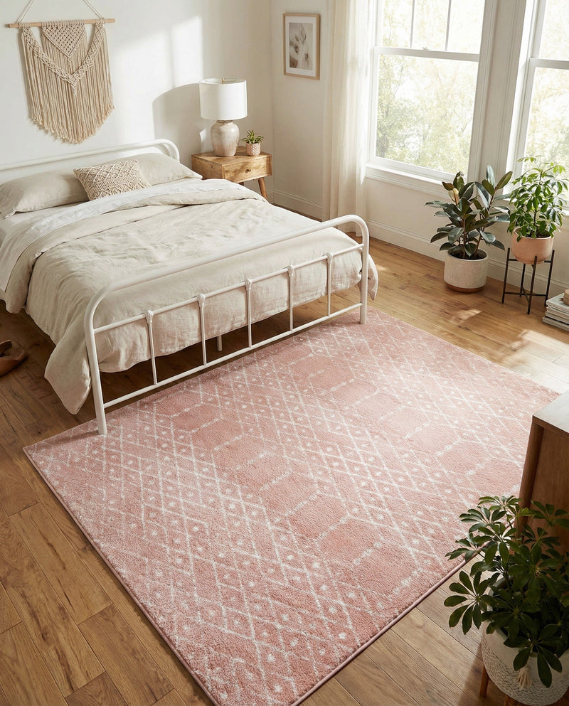 Marrakesh Lattice Collection Area Rug - Casablanca (Rose Pink) Rectangle Rose Pink  lifestyle 22