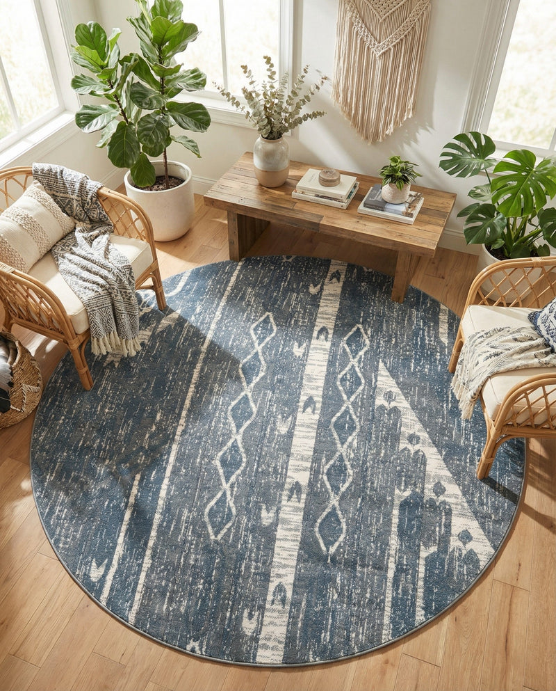 Cascade Range Collection Area Rug - Hood (Blue Gray) Round Blue Gray  lifestyle 60