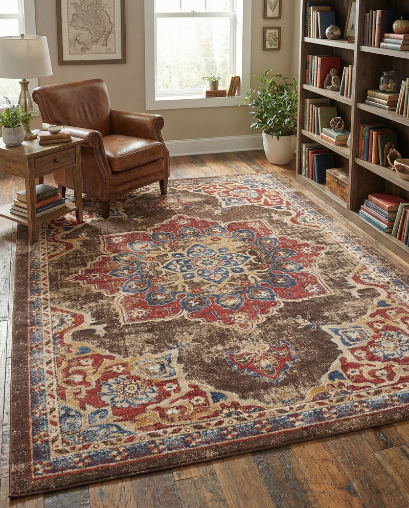Eden Oasis Collection Area Rug -  Tranquility (Chocolate Brown) Rectangle Chocolate Brown  lifestyle 7