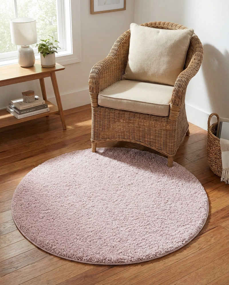 Cozy Comfort Shag Collection Area Rug - Haven (Pink) Round Pink  lifestyle 62