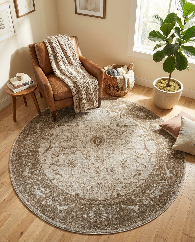 Horizon Collection Area Rug -  Apex (Light Gray) Round Light Gray  lifestyle 64