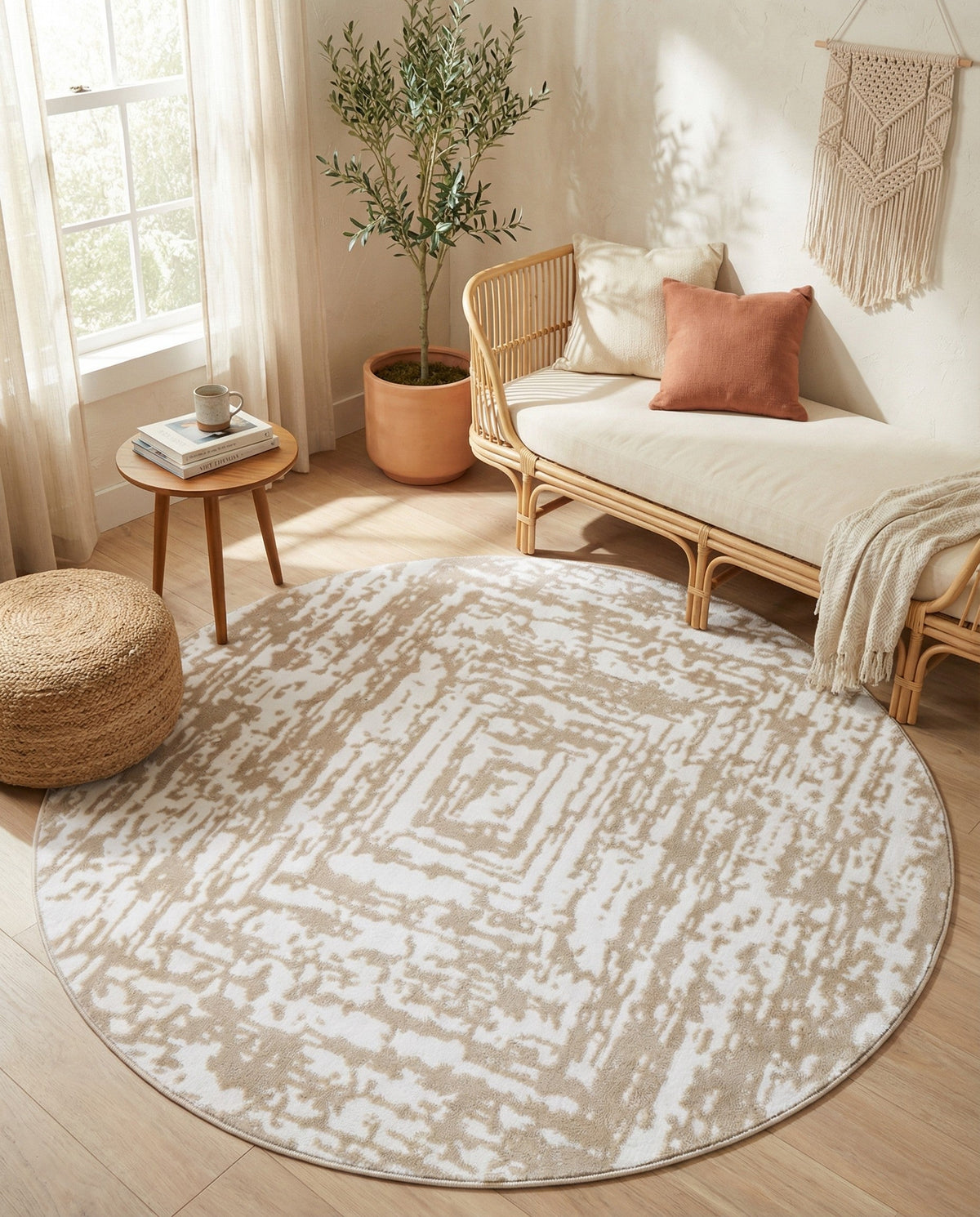 Sanctuary Retreat Collection Area Rug -  Asylum Round White Bone  lifestyle 80