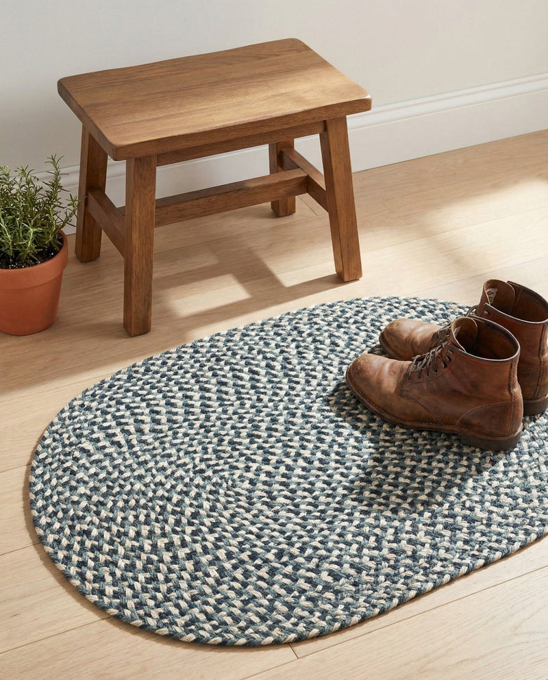 Highland Woven Jute Collection Area Rug - Glenmore (Navy Blue) Oval Navy Blue  lifestyle 56