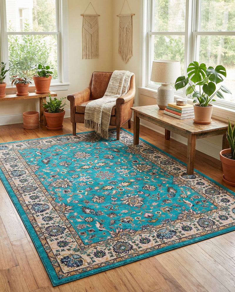 Casablanca Tapestry Collection Area Rug -  Marrakech (Arctic Aqua Blue) Rectangle Arctic Aqua Blue  lifestyle 5