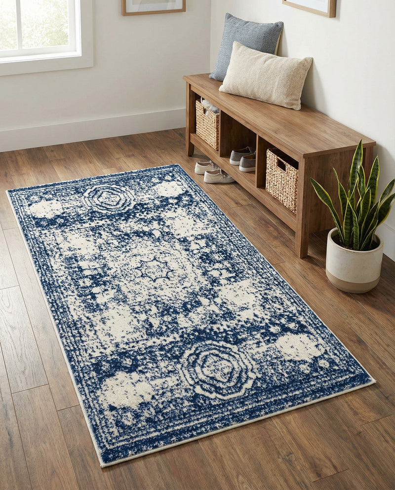Dover Terrace Collection Area Rug -  Lagoon (Ivory and Blue) Rectangle Ivory and Blue  lifestyle 20