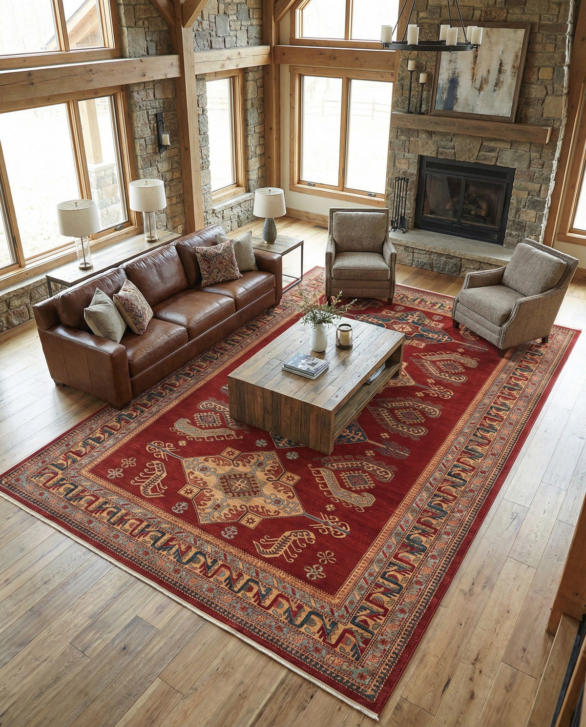 Persian Elegance Collection Area Rug -  Ardabil Rectangle Red  lifestyle 16