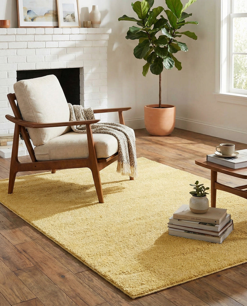 Solid Shag Seaside Collection Area Rug - Azure Cove (Yellow) Rectangle Yellow  lifestyle 14