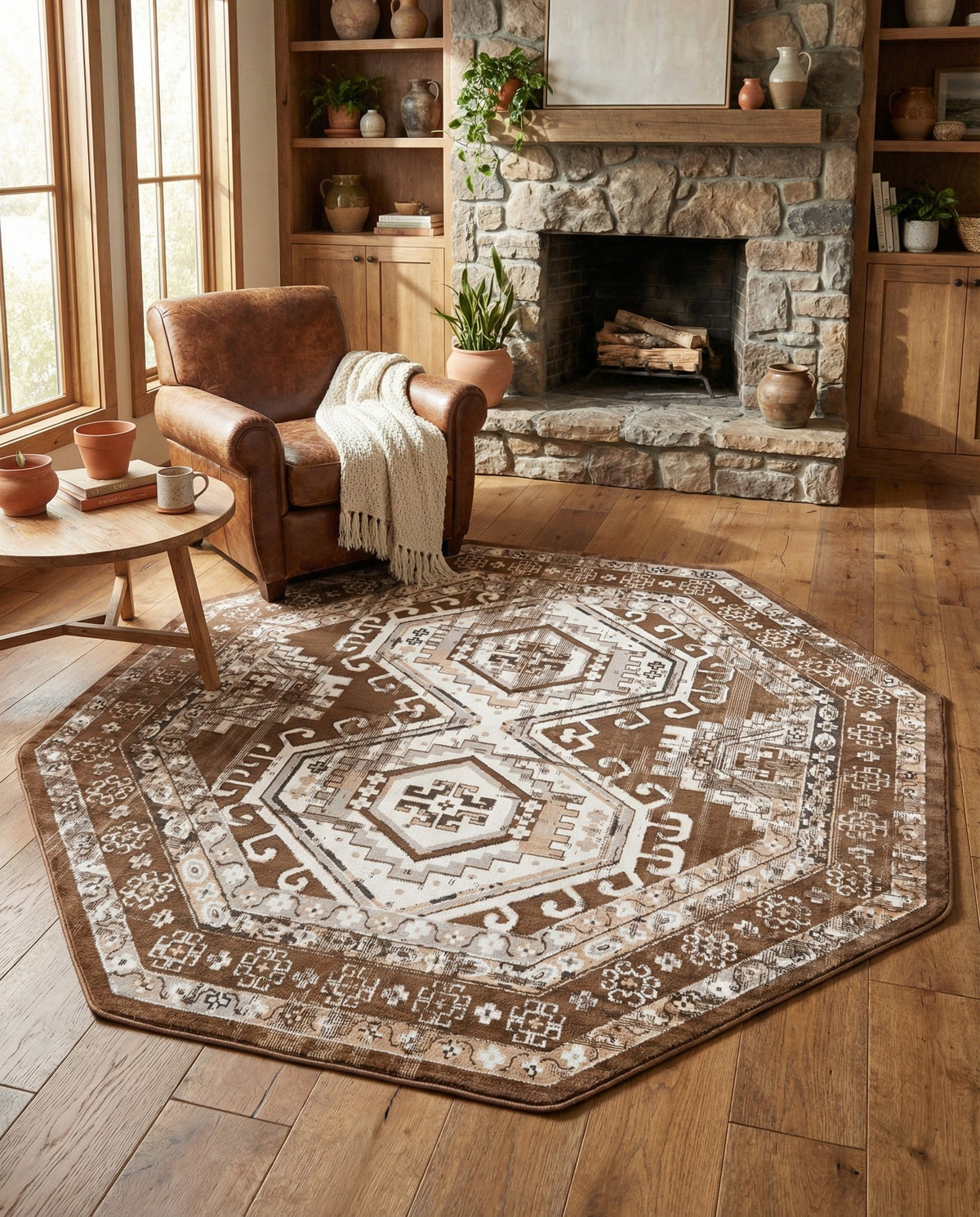 Savannah Elegance Collection Area Rug -  Tybee (Brown) Octagon Brown  lifestyle 62