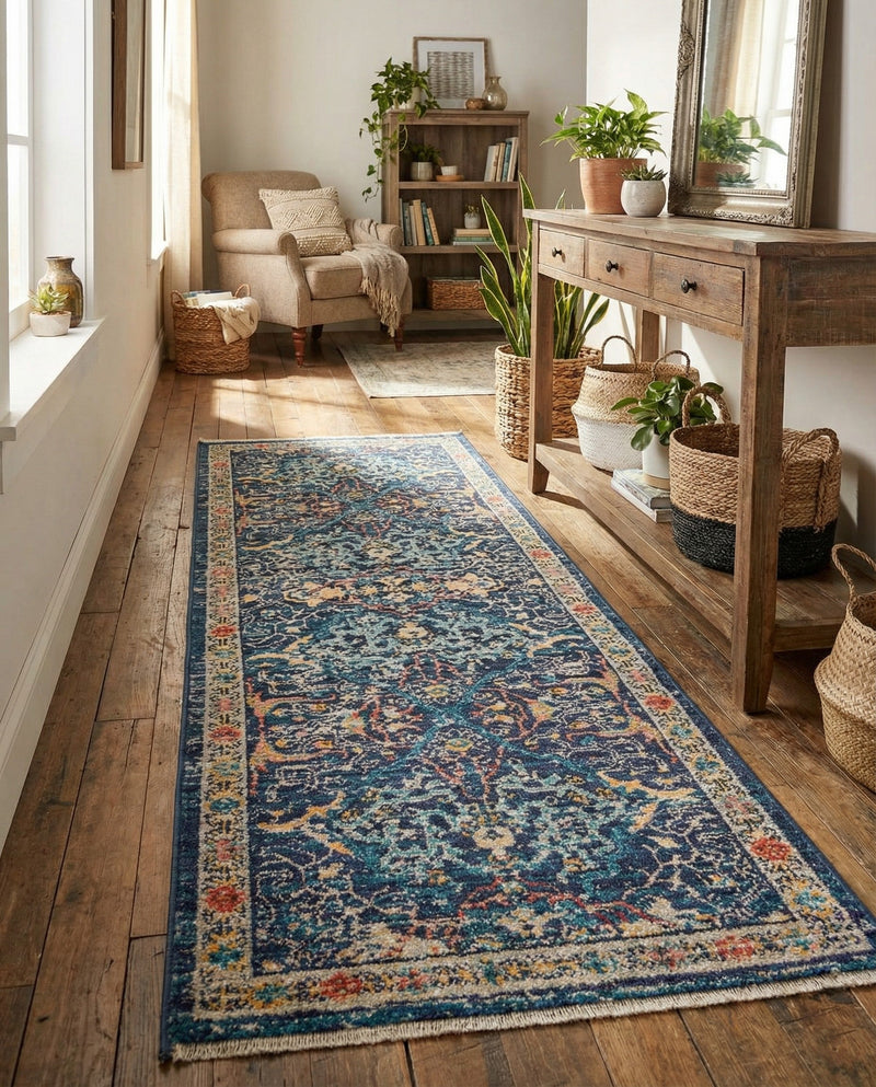 Seville Stripes Collection Area Rug -  Malaga (Navy Blue) Runner Navy Blue  lifestyle 72