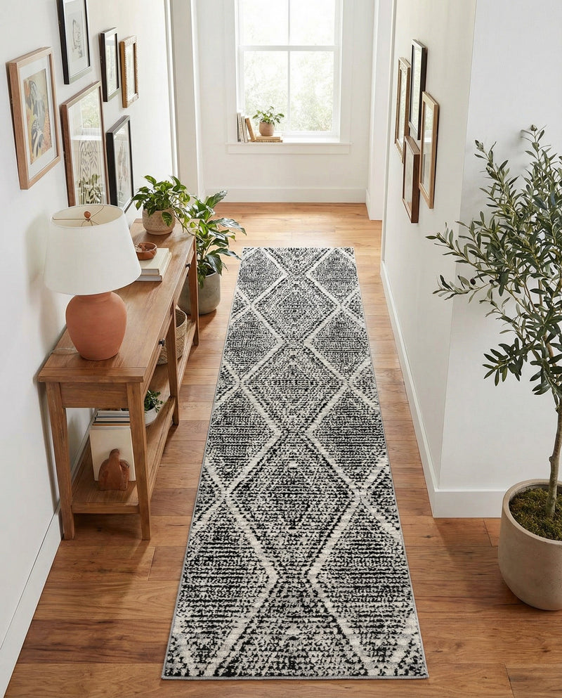 Marrakech Mosaic Collection Area Rug -  Medina Runner Black and White  lifestyle 31