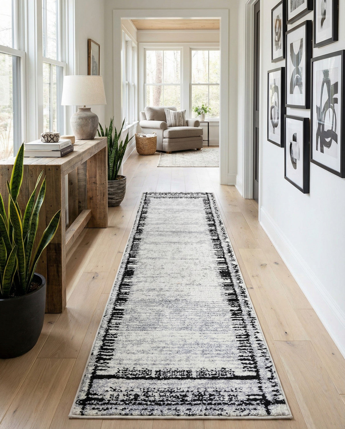 Marrakech Mosaic Collection Area Rug -  Sahara Runner Black and White  lifestyle 85