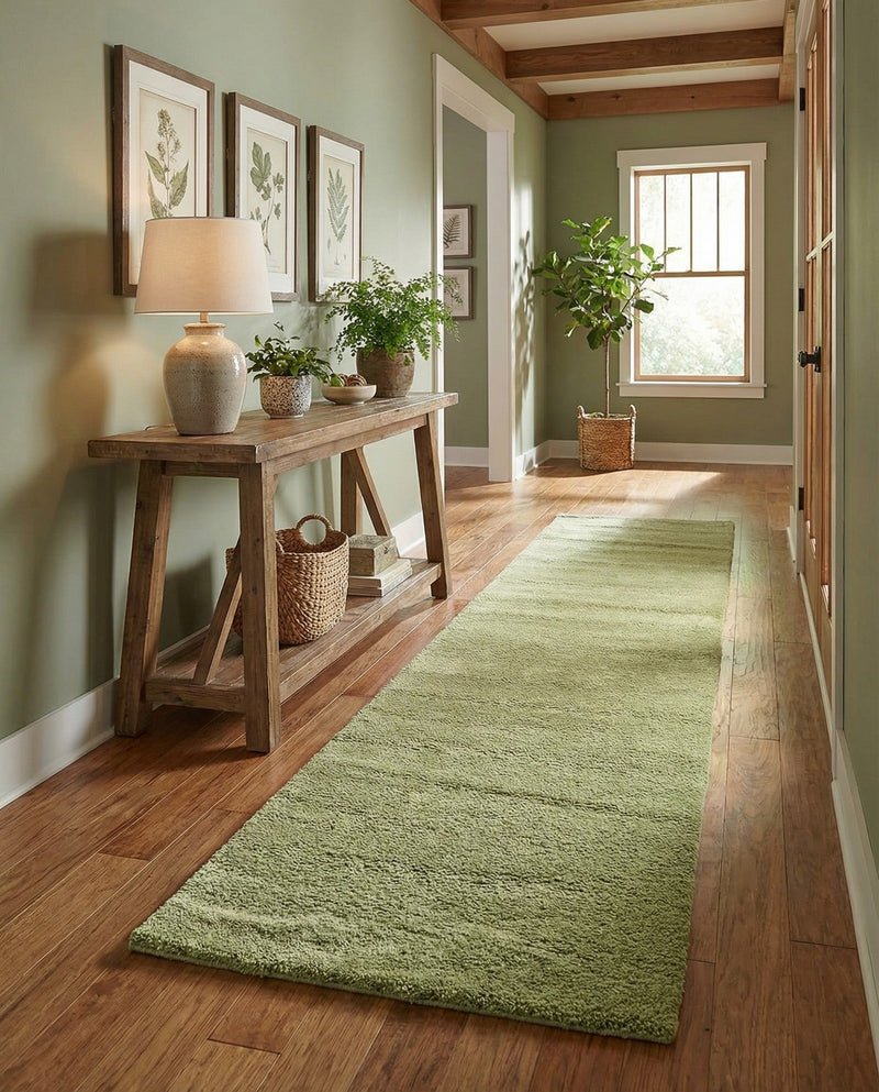 Solid Shag Seaside Collection Area Rug - Azure Cove (Light Green) Runner Light Green  lifestyle 38