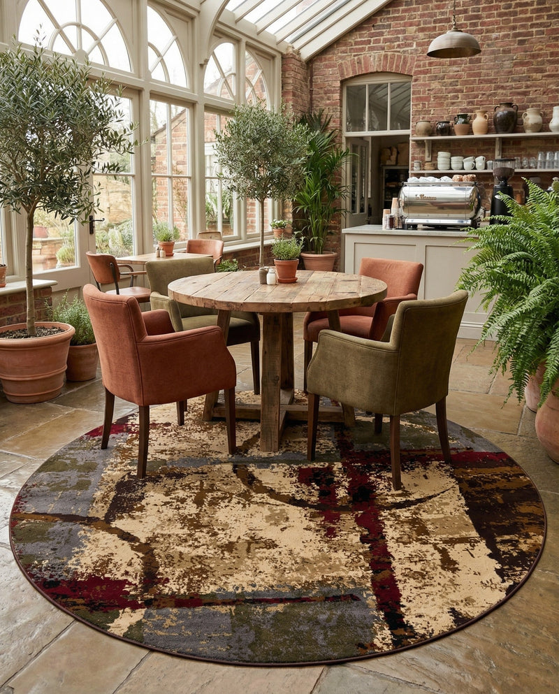 Bistro Lounge Collection Area Rug -  FlatWhite Round Multi  lifestyle 38