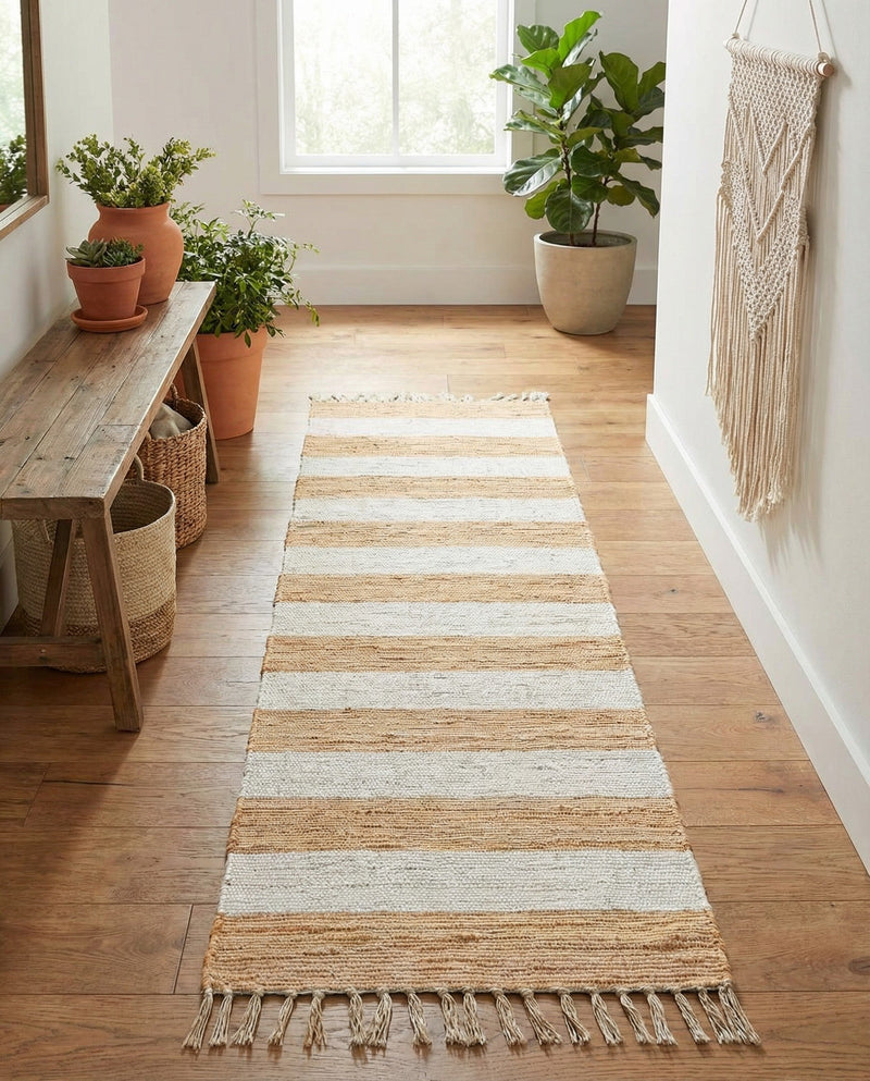 Tassel Trail Collection Area Rug - Pathway (Beige) Runner Beige  lifestyle 45