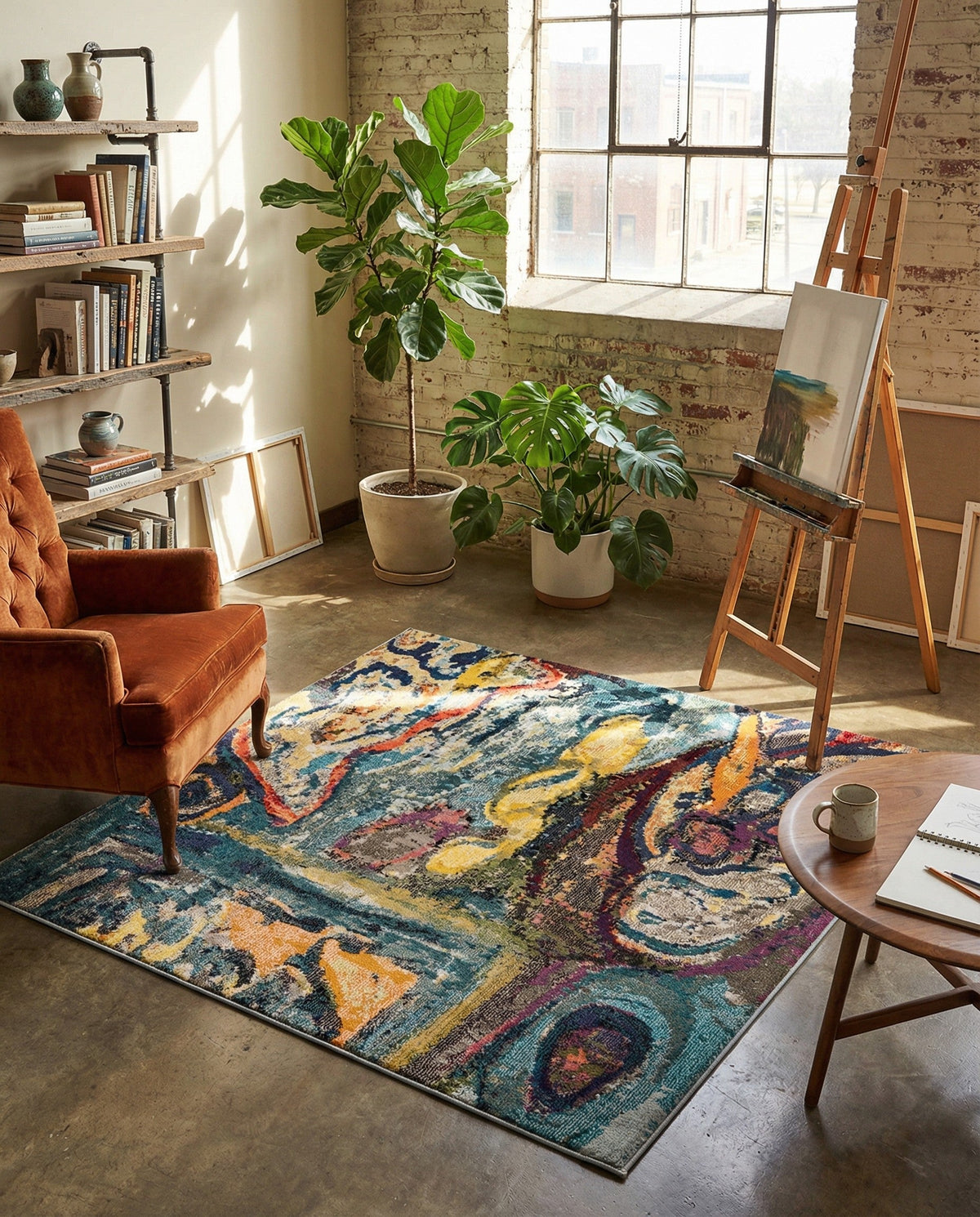 Autumnal Tapestry Collection Area Rug - Harvestville Square Multi  lifestyle 98