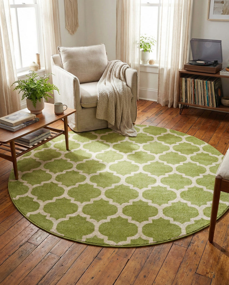 Lattice Gardens Collection Area Rug -  Bloomfield (Light Green) Round Light Green  lifestyle 33