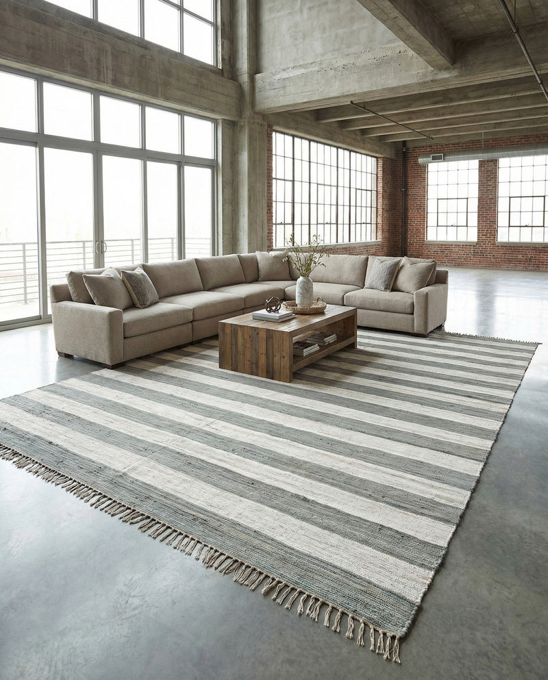 Tassel Trail Collection Area Rug - Pathway (Gray) Rectangle Gray  lifestyle 6