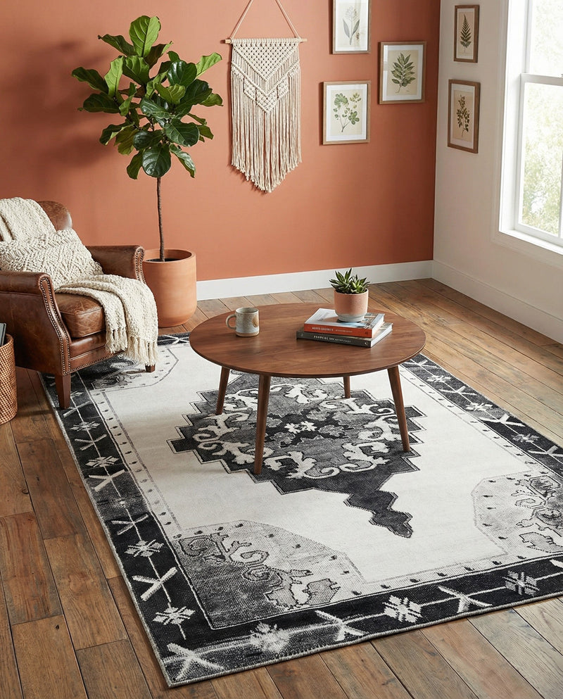 Heritage Elegance Collection Area Rug -  Winterthur (Black and White) Rectangle Black and White  lifestyle 12