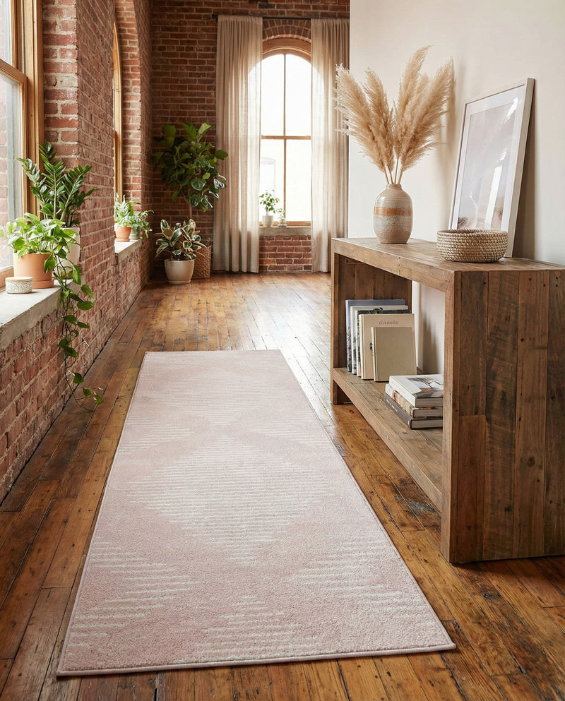 Seychelles Stripes Collection Area Rug - Mahe (Pink) Runner Pink  lifestyle 61