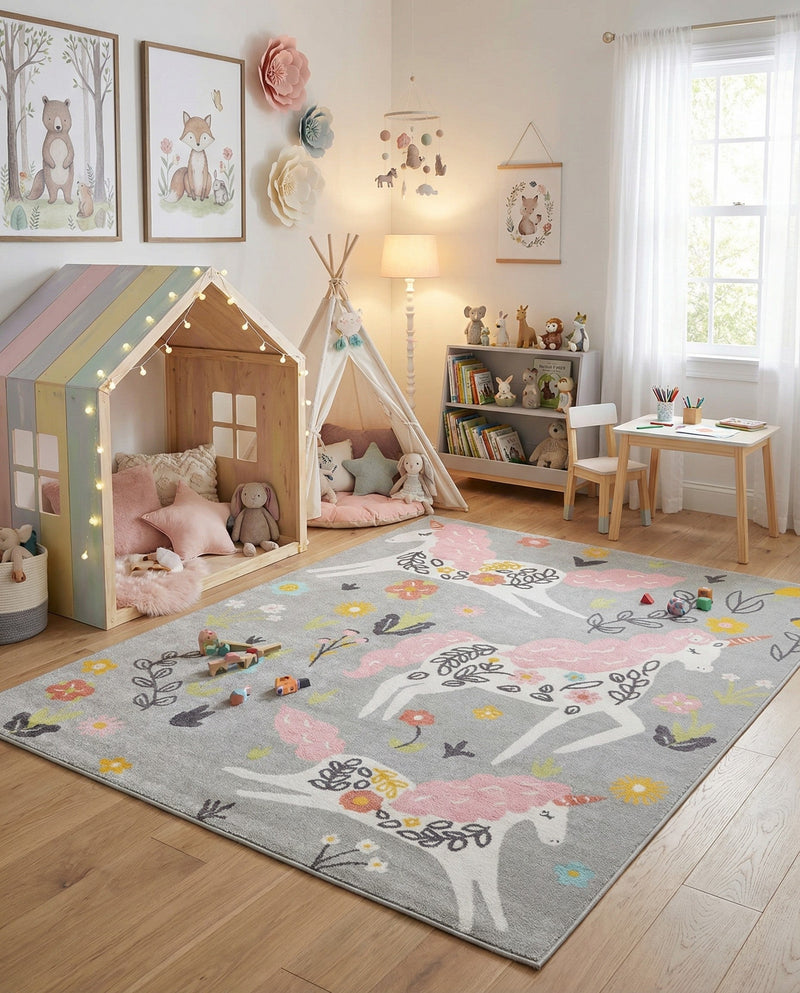 Wonder Tykes Collection Area Rug -  Hued Rectangle Gray  lifestyle 13