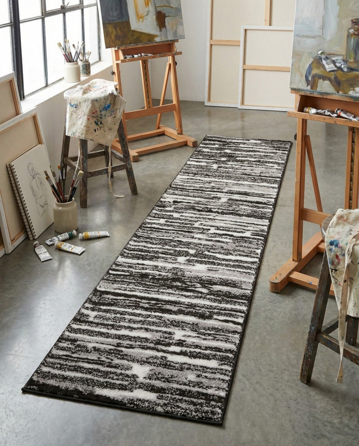 Sienna Collection Area Rug -  Rome Runner Black and Ivory  lifestyle 151