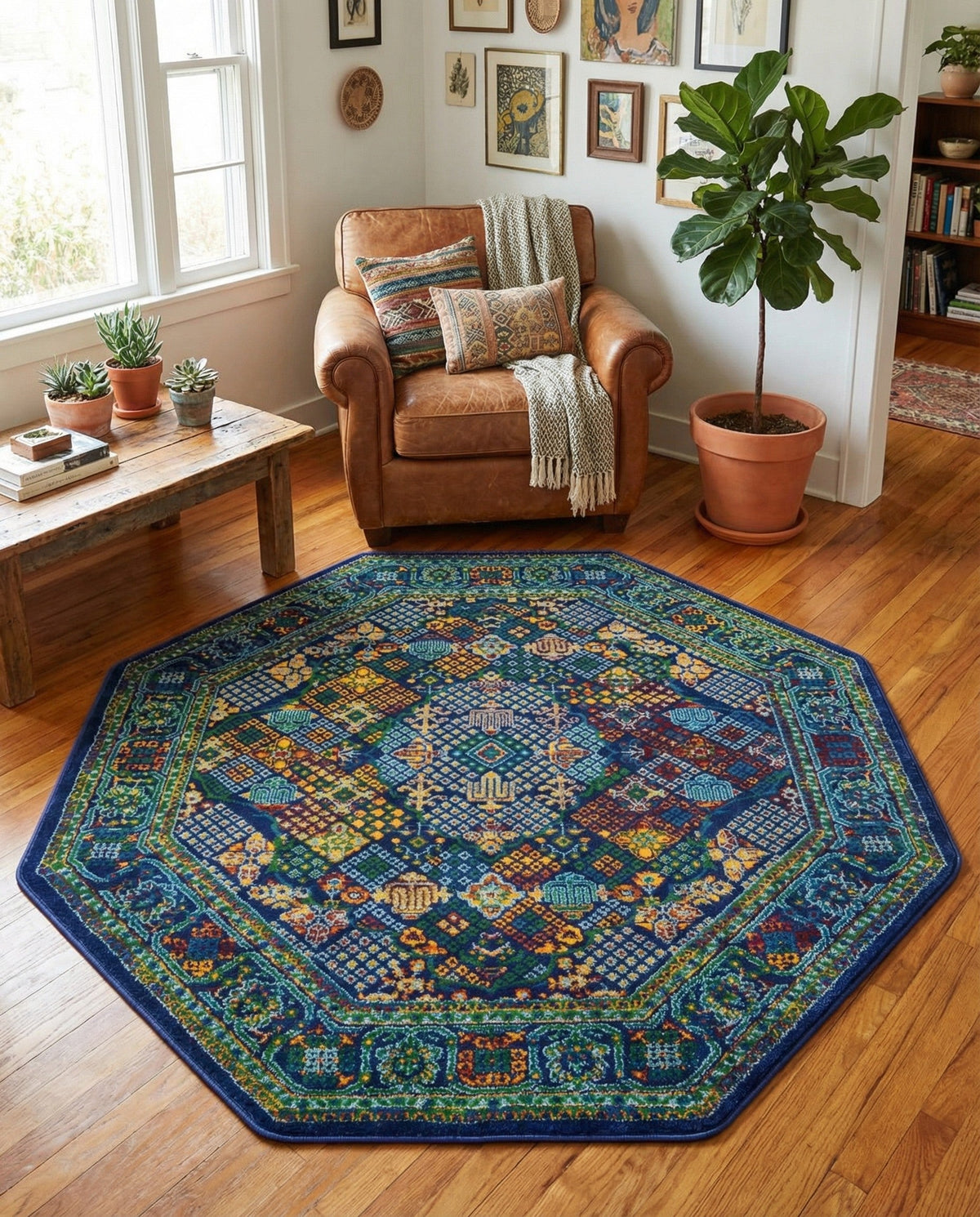 Caribbean Cove Collection Area Rug -  Mustique Octagon Navy Blue  lifestyle 162