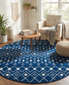 Mediterranean Lattice Collection Area Rug - Santorini (Navy Blue) Round Navy Blue  lifestyle 69