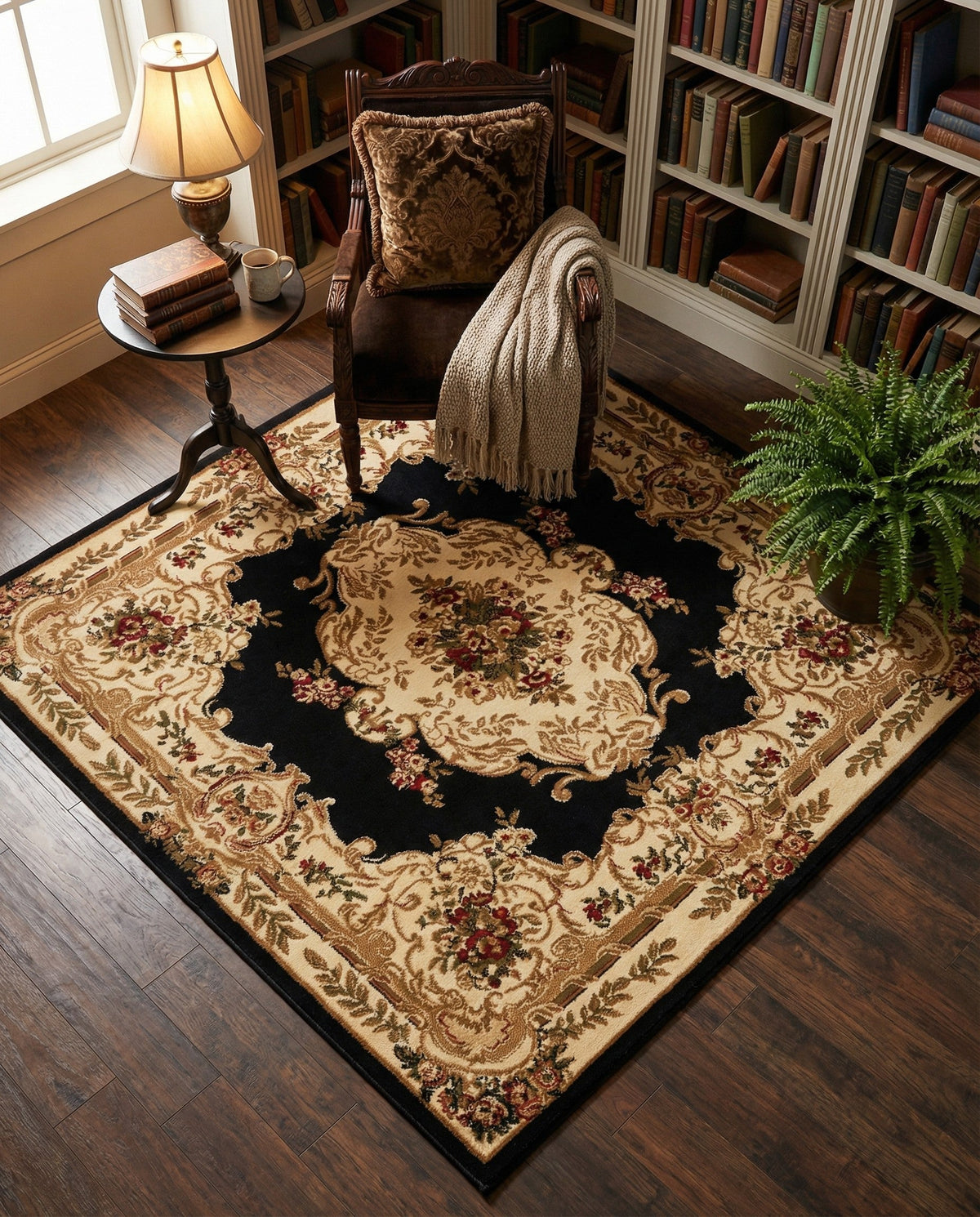 Versailles Elegance Collection Area Rug -  Vincennes Square Black  lifestyle 133