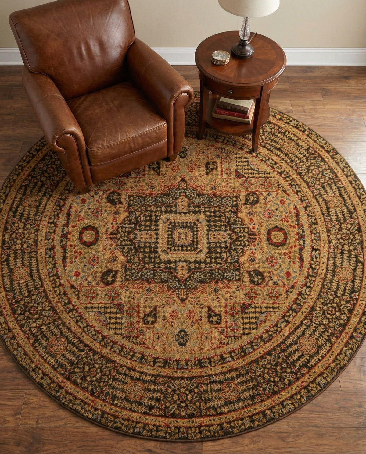 Ottoman Elegance Collection Area Rug - Sultan Round Brown  lifestyle 181