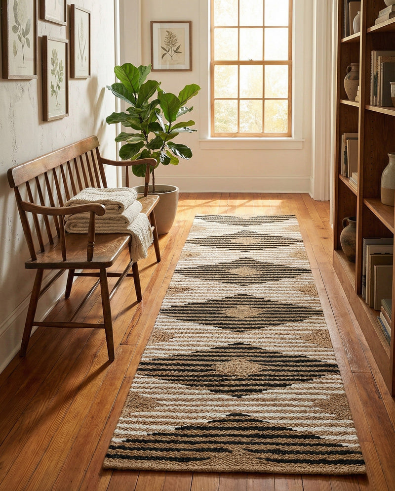 Osian Looms Collection Area Rug - Varanasi Runner Natural Black  lifestyle 38