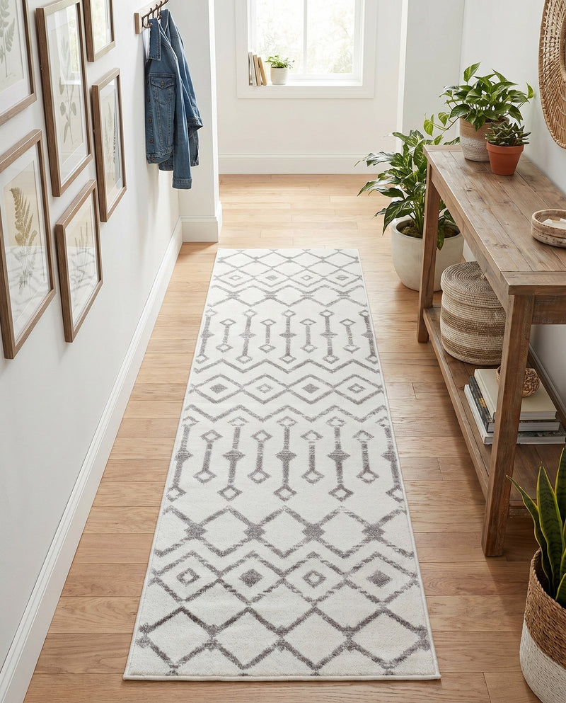 Marrakech Lattice Collection Area Rug - Medina (Ivory) Runner Ivory  lifestyle 55