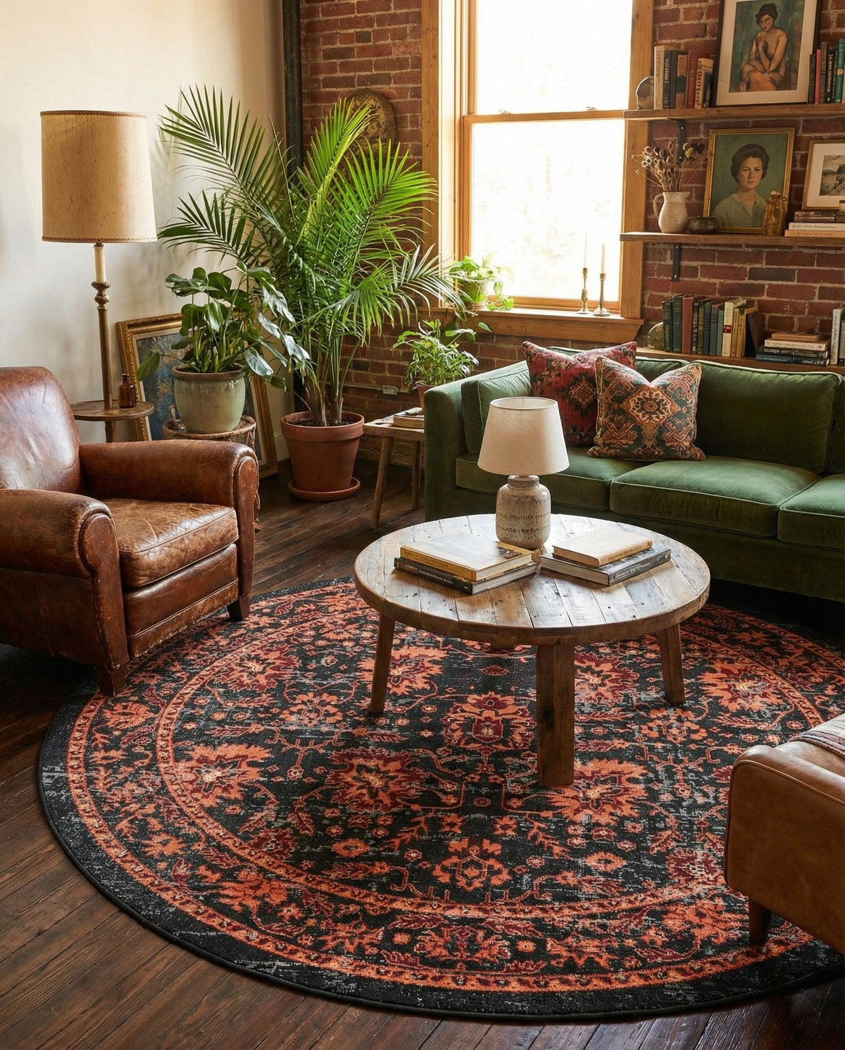 Geneva Terrace Collection Area Rug -  Lausanne Round Black  lifestyle 120