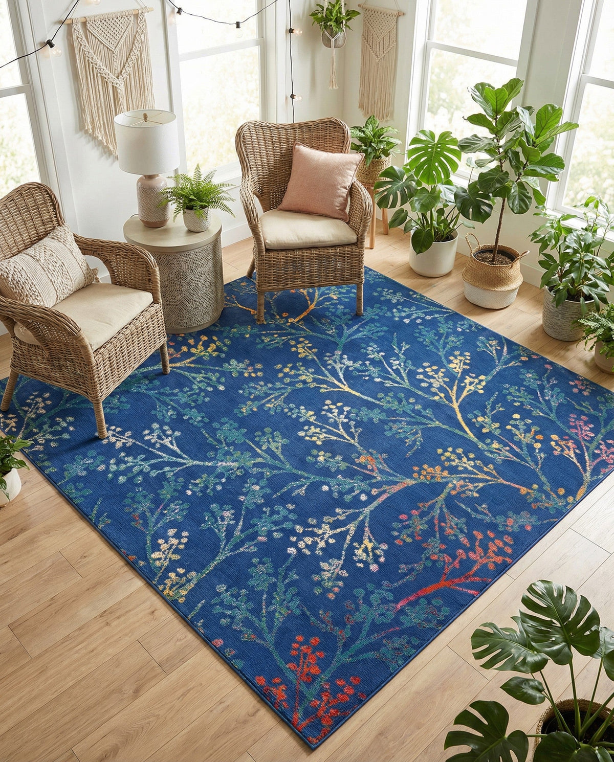 Meadow Breeze Collection Area Rug -  Sunbeam Square Blue  lifestyle 57